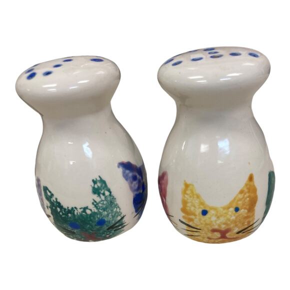 Cat Faces Hand Painted Salt & Pepper Set Mexico 3.5"‎ Tall x 2" w - Picture 2 of 14